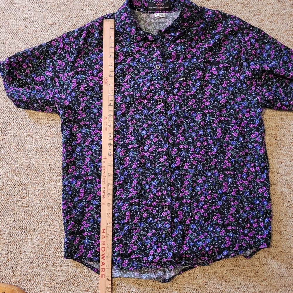 Vintage GUESS by Georges Marciano Floral Short Sleeve Button Down Flowy - Picture 10 of 10